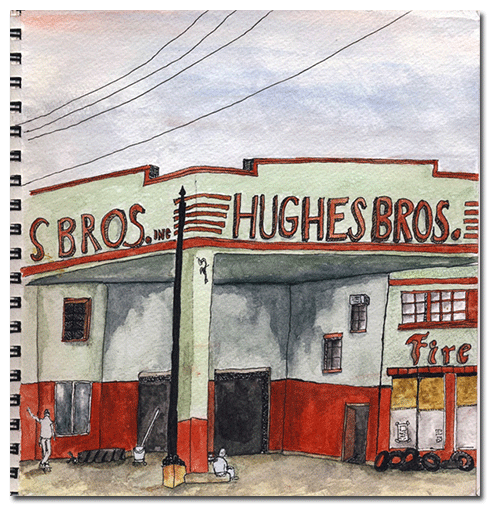 Hughes Brothers Tire Company and neighborhood hangout.