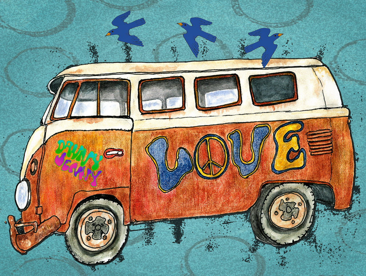 Sketch of 1967 VW Bus. Peace.