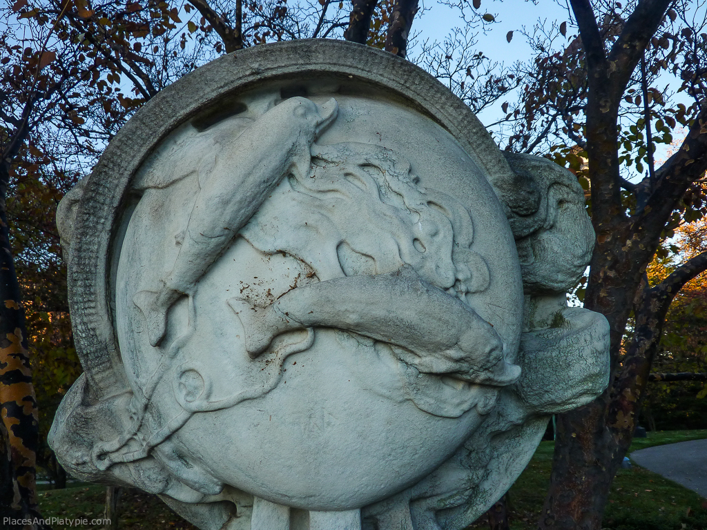 In Wade Park, Pisces is part of an oval arrangement of 12 sculptures each with a relief of a zodiac symbol. Chester A. Beach (1881 - 1956)
