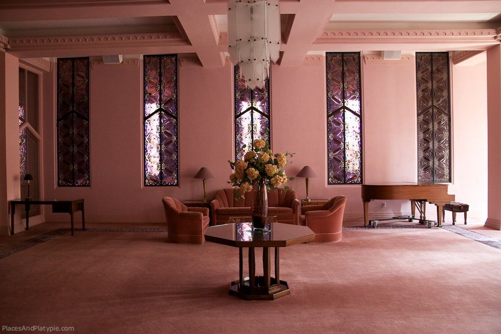 Pinks and lavenders dominate the interior decor of The Boston Avenue Methodist Church.