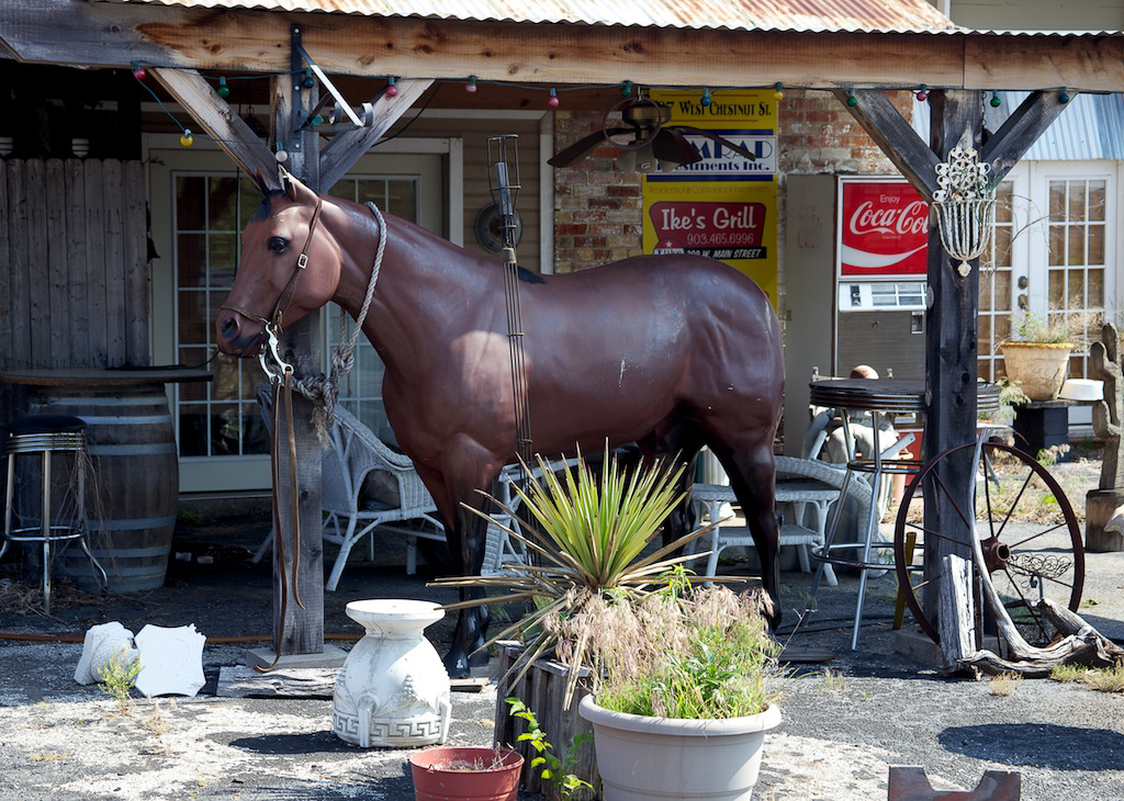 This steed greets visitors to Ike's Grill in Denison, Texas.