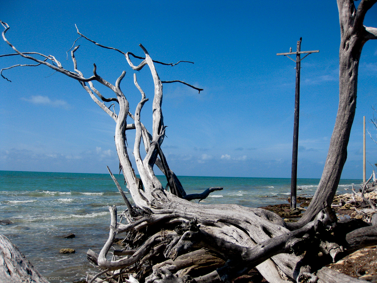 The broken remains of old US Route 1 lie under the surf on the Atlantic side of the Keys.
