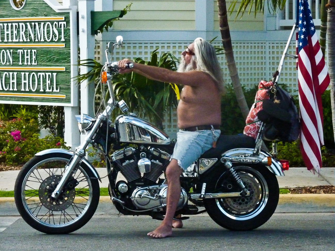 In Key West, it's white cut-offs and bare feet instead of black leather and heavy boots.