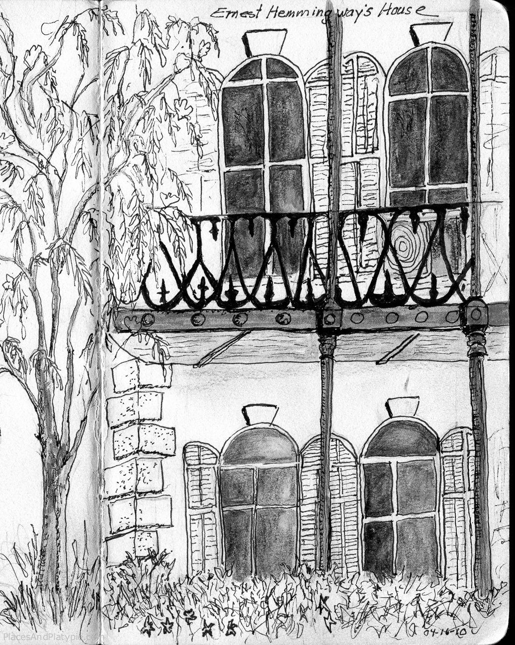 Where Ernest's six-toed cats still live. Micron and Sumi ink.