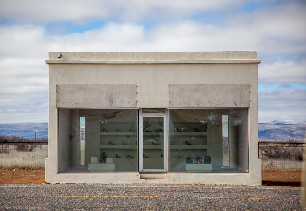The Marfa Prada store is a sculpture by Elmgreen and Dragset meant to deteriorate over time.