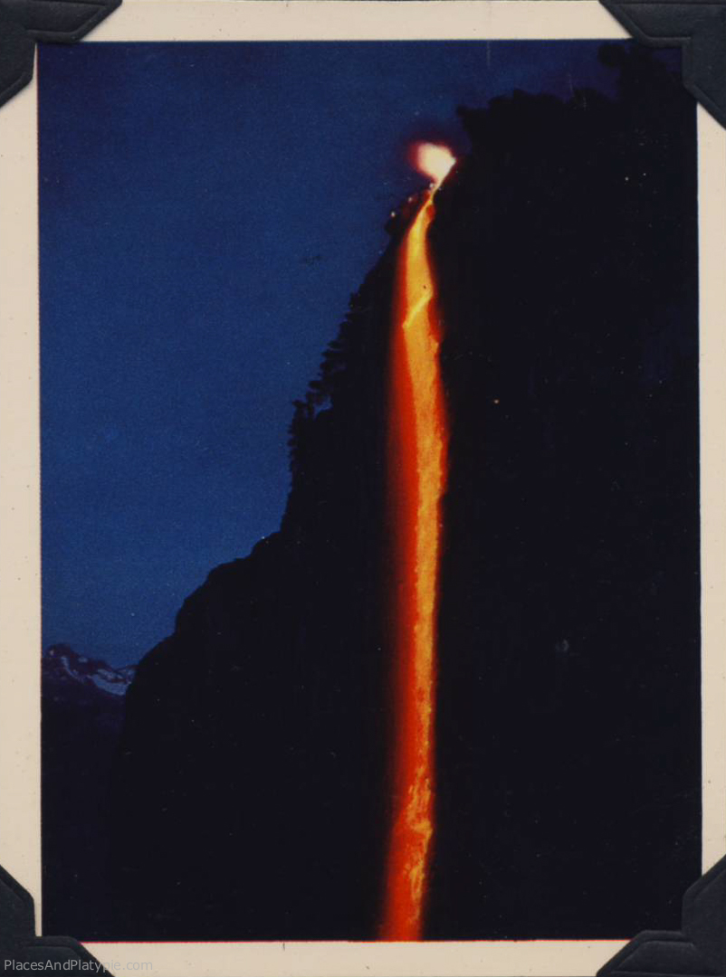 From and Old accordian photo pack. During dinner at the lodge back in the 50's a caudron of burning coals was poured from Glacier Point to entertain the hotel's guests. (Seemed dangerous to me)