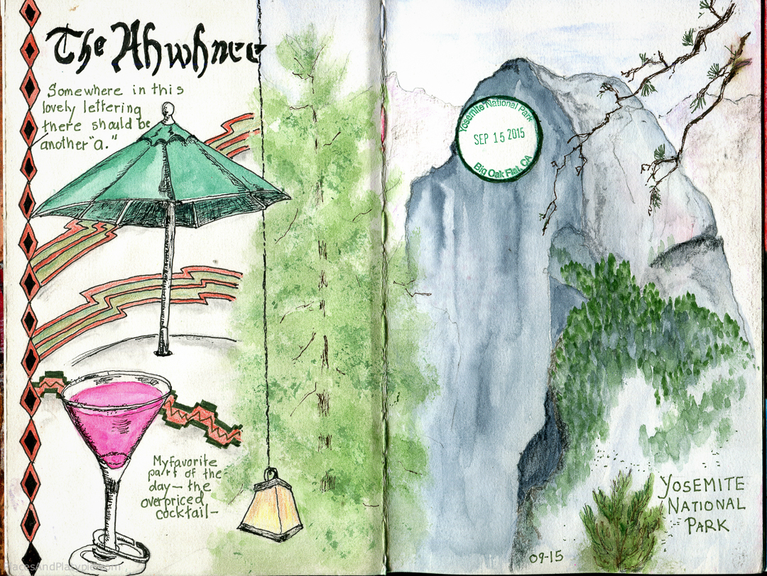 Sketching all over the park, but not able to spell Ahwahnee.