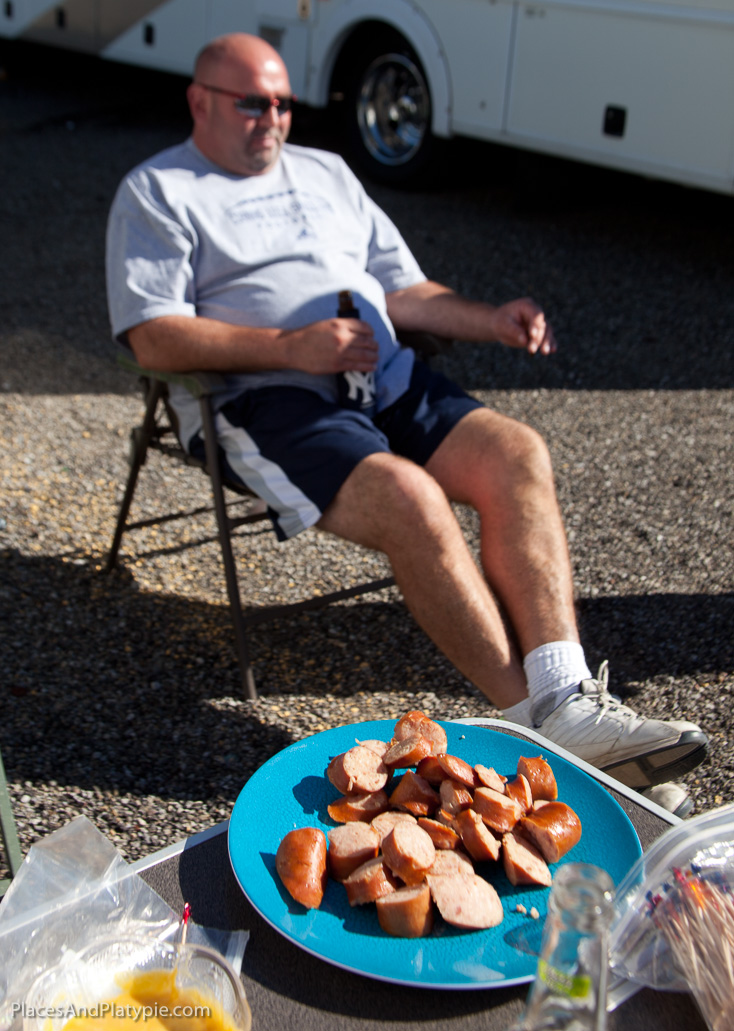 It begins - Corky made beer steeped kielbasa with honey mustard  - oh yeah - it has started!