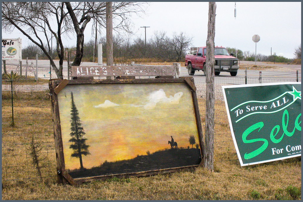 Fine art for sale where we turned onto a dirt road.