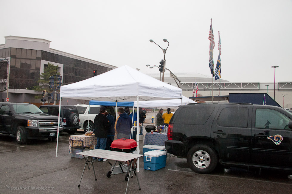 The soaked flags, rain water on the lens, huddled masses - PURIST RAMS TAILGATING