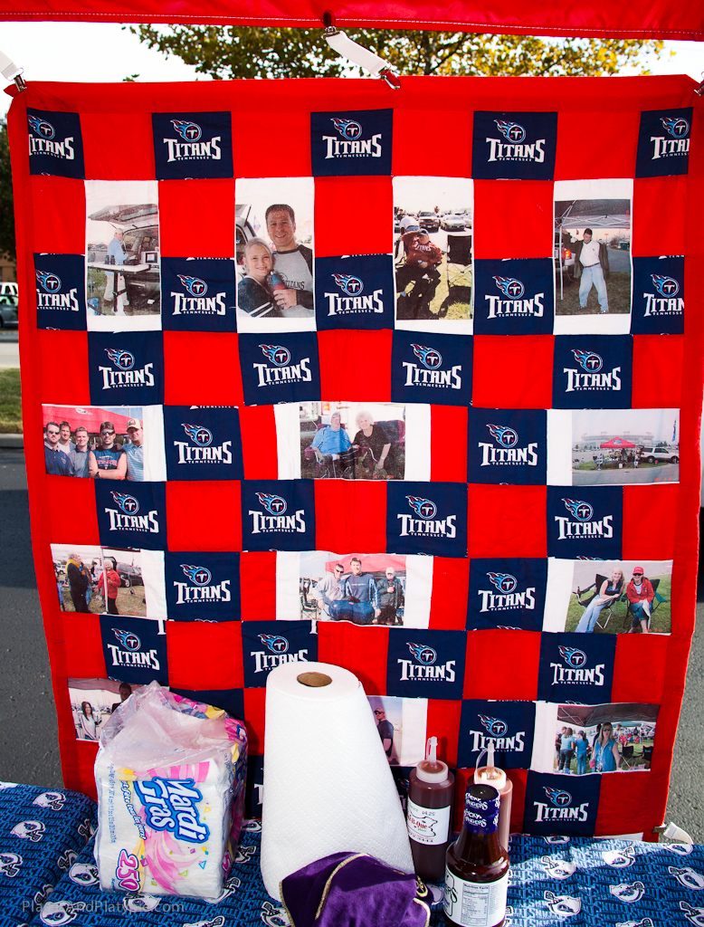 This Titans fan quilt is made from photos printed on fabric - unique!!