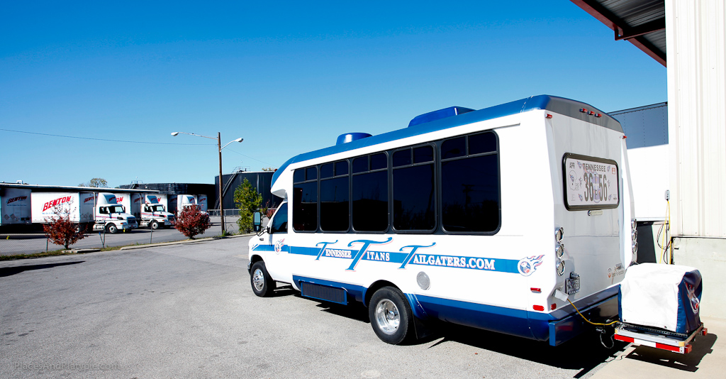 The platform on the back has one of the generators powering the tailgating village once it is set up