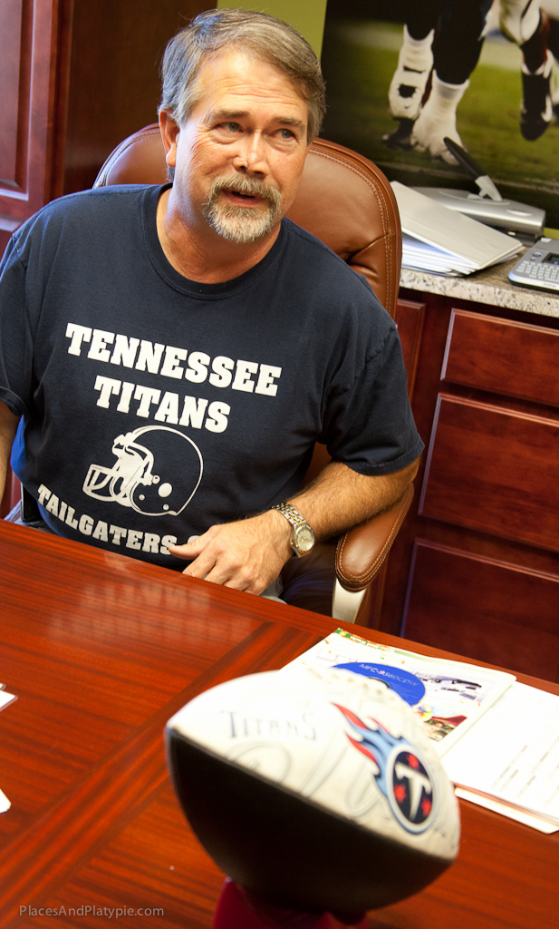 Wayne is surrounded by great Titans memorabilia in his office.